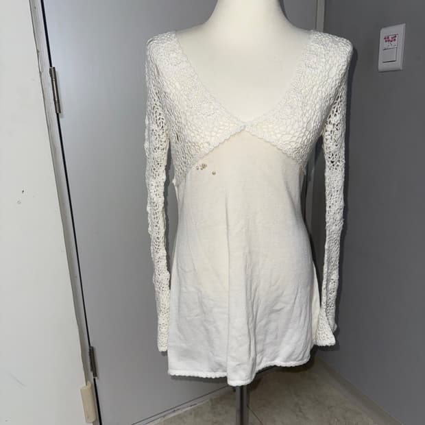 브이넥 크로쉐 니트 