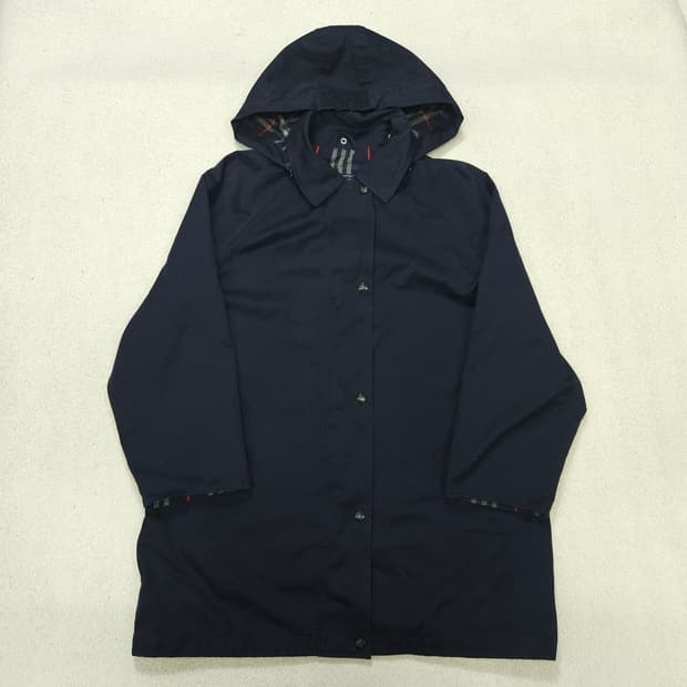 90s 버버리 후드 트렌치 코트 네이비