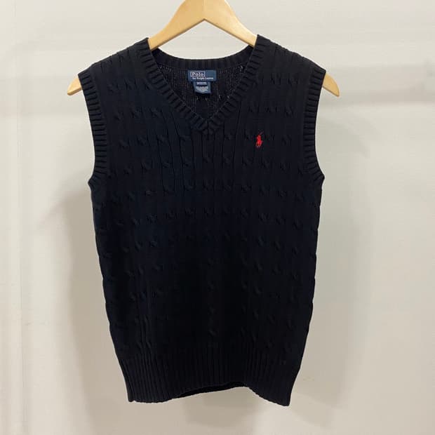 폴로 랄프로렌 케이블 니트 조끼 블랙