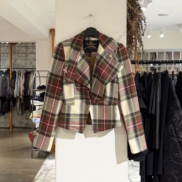 비비안웨스트우드 아이보리 레드 타탄체크 1B 울 자켓