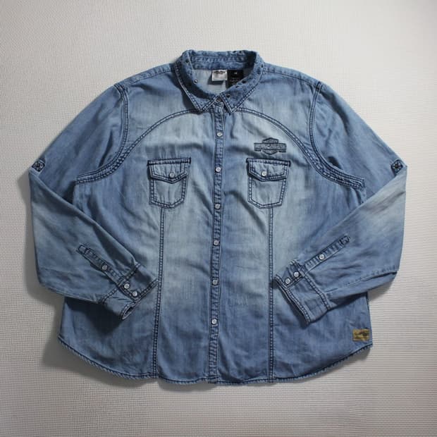 Harley-Davidson 할리 데이비슨 스터드 카라 라이트 데님 셔츠