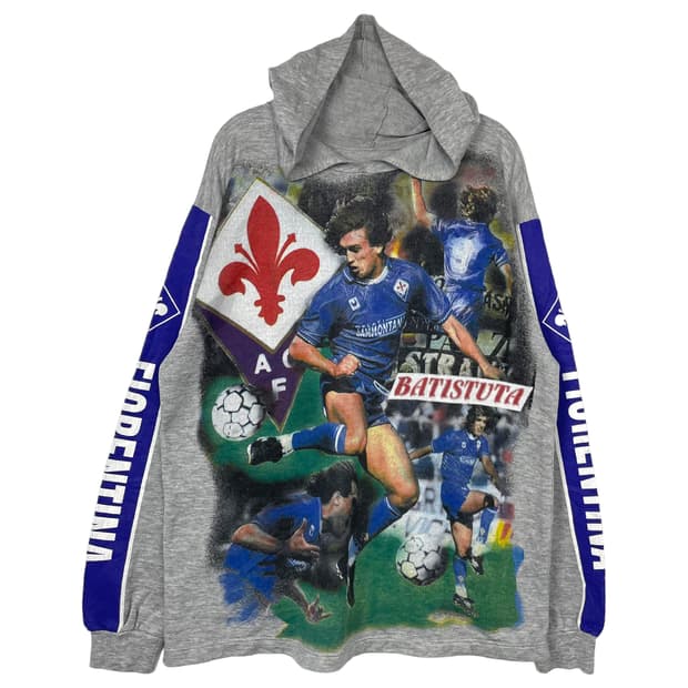 90s 피오렌티나 바티스투타 프린팅 후드 티셔츠