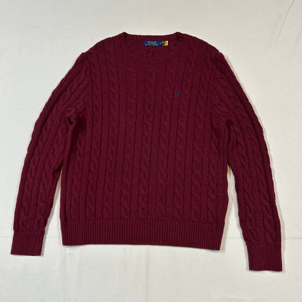 L) 폴로 랄프로렌 케이블 꽈배기 라운드넥 니트 신형 큐알탭