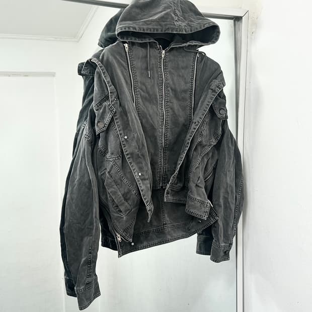 준지 22FW 3웨이 레이어드 흑청 후드 데님 자켓