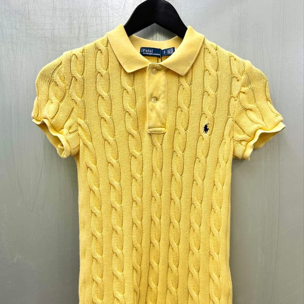 Polo 폴로 랄프로렌 옐로 케이블 니트 반소매 카라티