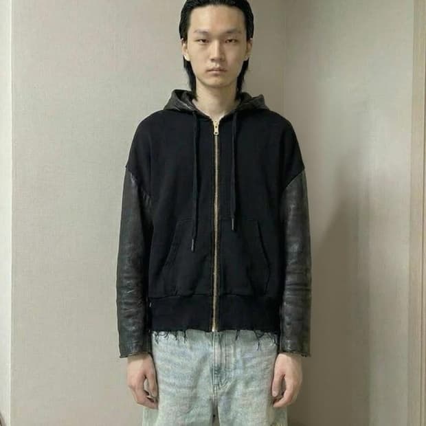 ( 레어) 언더커버 24ss 양가죽 슬리브 나일론 후드 집업