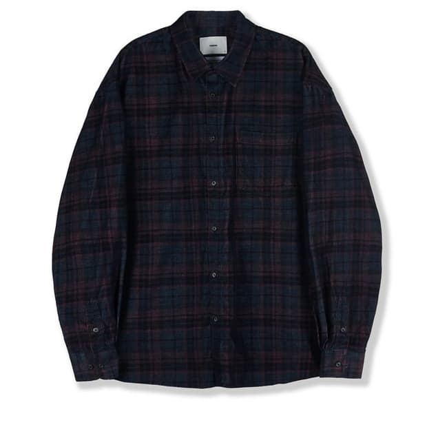 퍼렌 릴렉스드 셔츠 코듀로이 체크 네이비 핑크 3