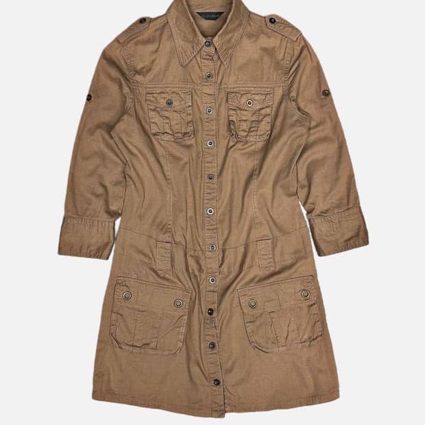 brown military pocket shirt dress