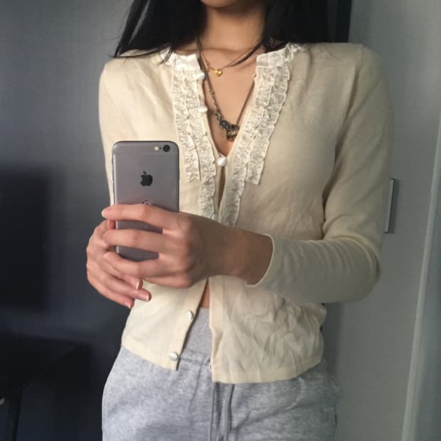 Two:c 네오갸루 모던 프릴 가디건