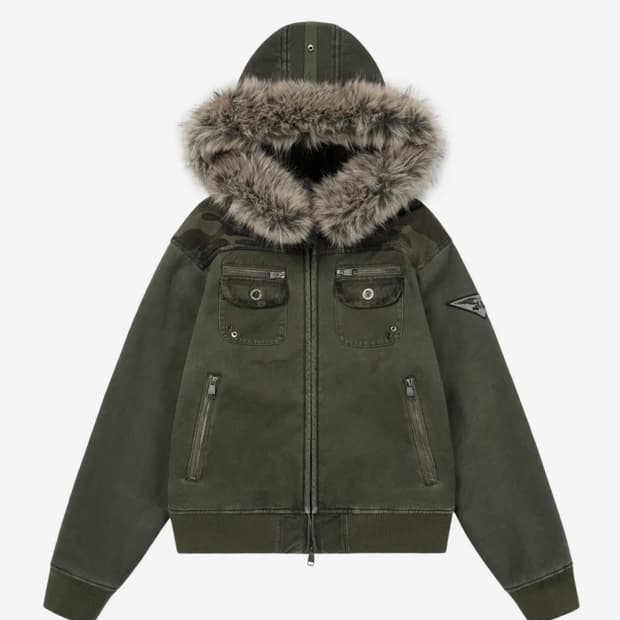 아캄 Fur Camo Contrast Jacket (Khaki)