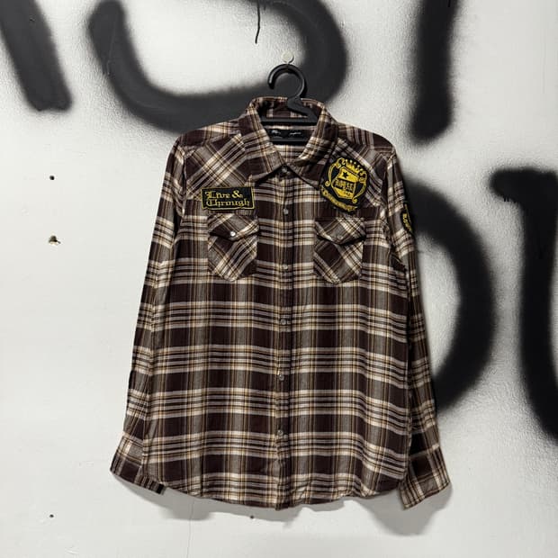 VTG 빈티지 멀티 패치 타탄 체크 더블포켓 긴팔 셔츠