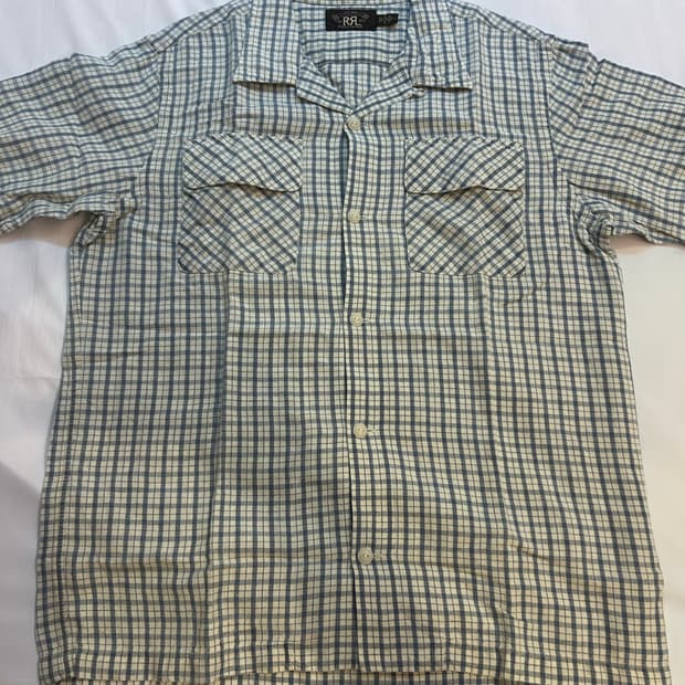 RRL 인디고 체크 린넨 캠프 셔츠 M