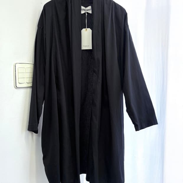 PLESIC 네이비 셔링 코튼 로브 가디건 코트  JPN 