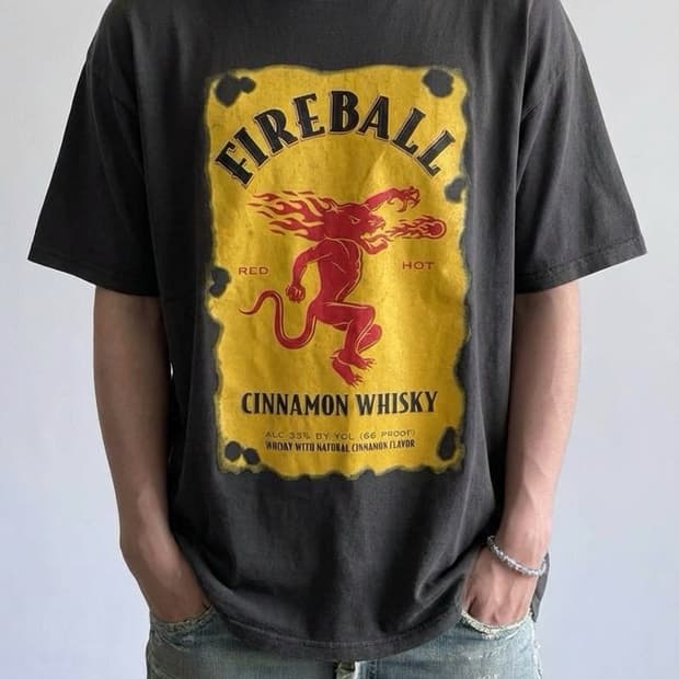 미국 빈티지 Fire Ball  위스키 로고 오버핏 반팔티