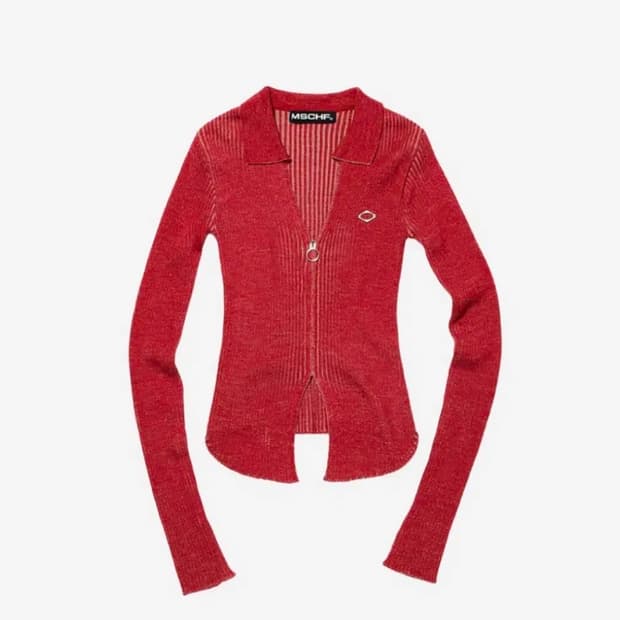 미스치프 니티드 투톤 셔츠 레드 베이지 s