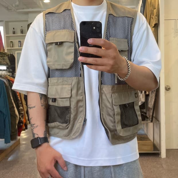 빈티지 매쉬 피싱 베스트 조끼