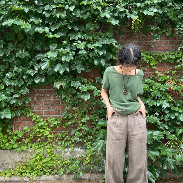 데일리 카키 코튼 와이드 팬츠