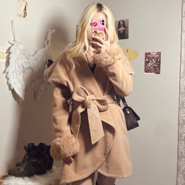 빈티지 래빗퍼 트리밍 코트