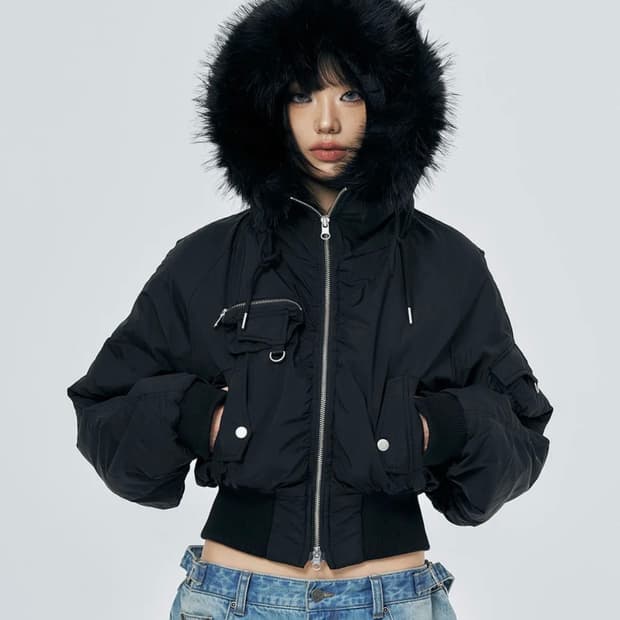 스키즘 인듀싱 HOODED PUFFER JACKET BLACK