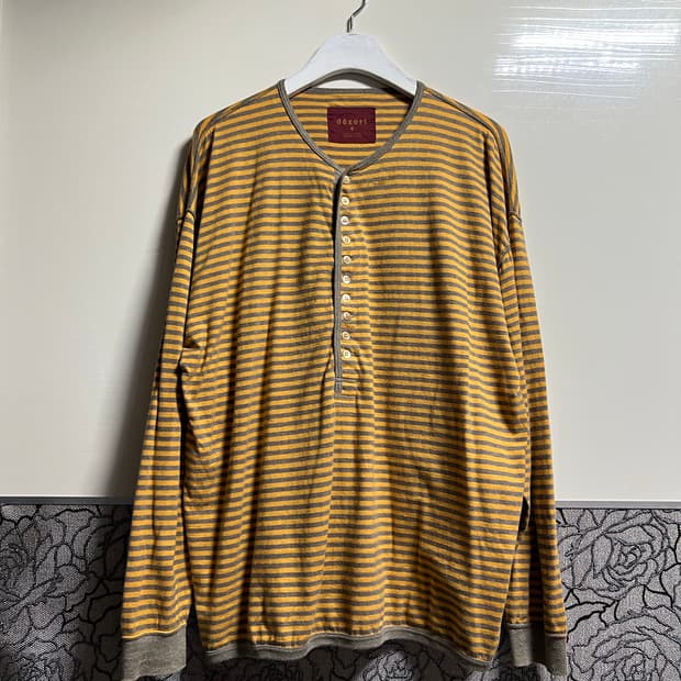 빈티지 90s Dezert 데저트 스트라이프 헨리넥 티셔츠