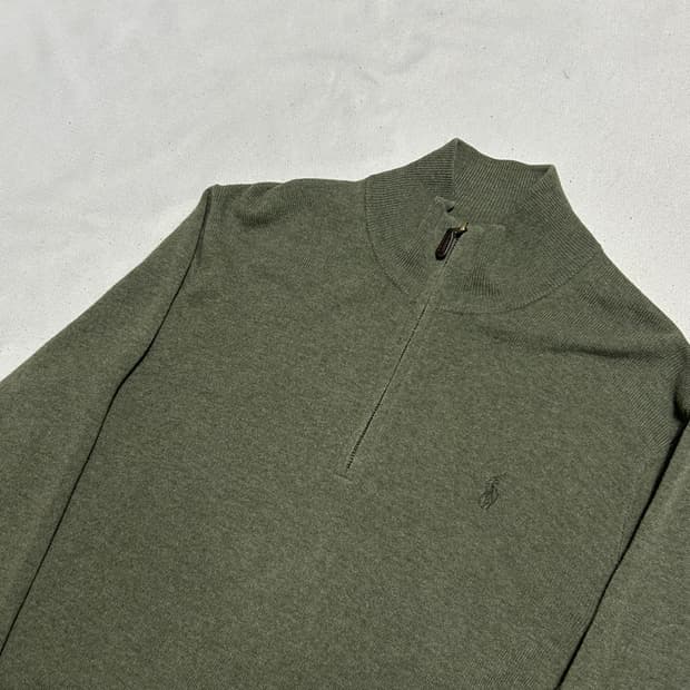 M 폴로랄프로렌 카키 반집업 울 니트