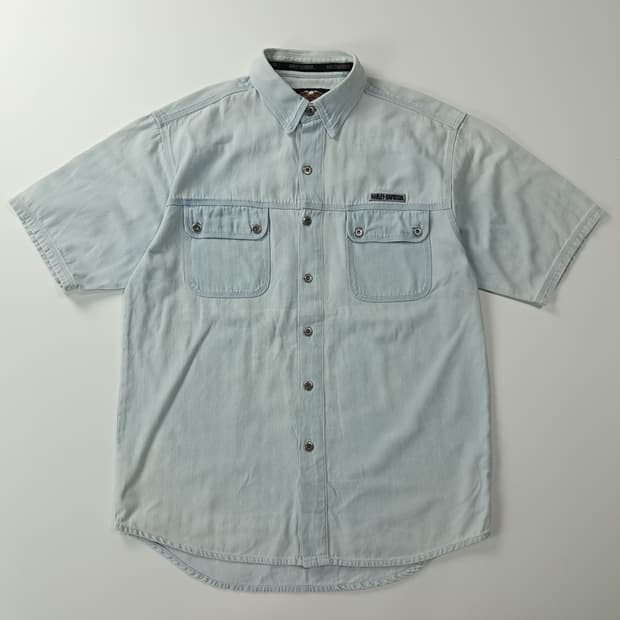 CK439 M 할리데이비슨 90s 홍콩판 연청 반팔 데님 셔츠 남방