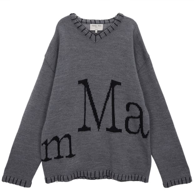 마뗑킴 빅로고 스티치 니트 풀오버 그레이