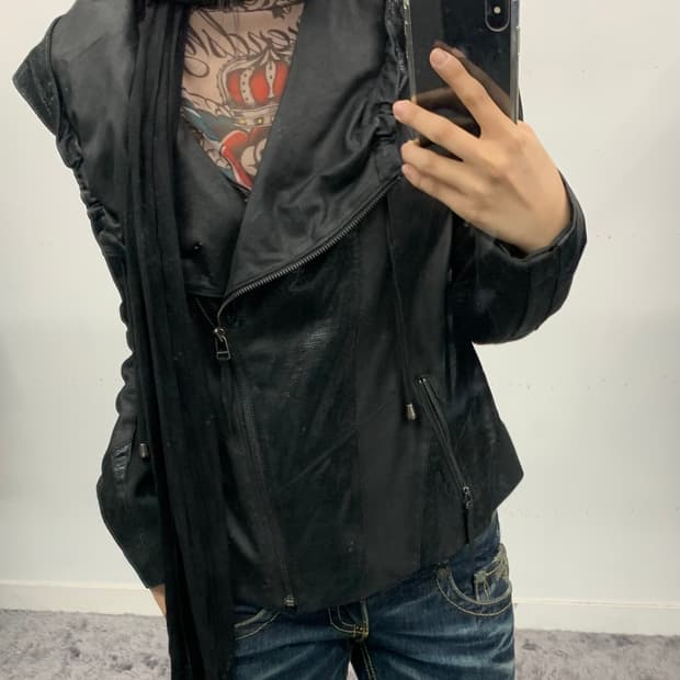 사선 드레이프 레더자켓 (고트 레더)