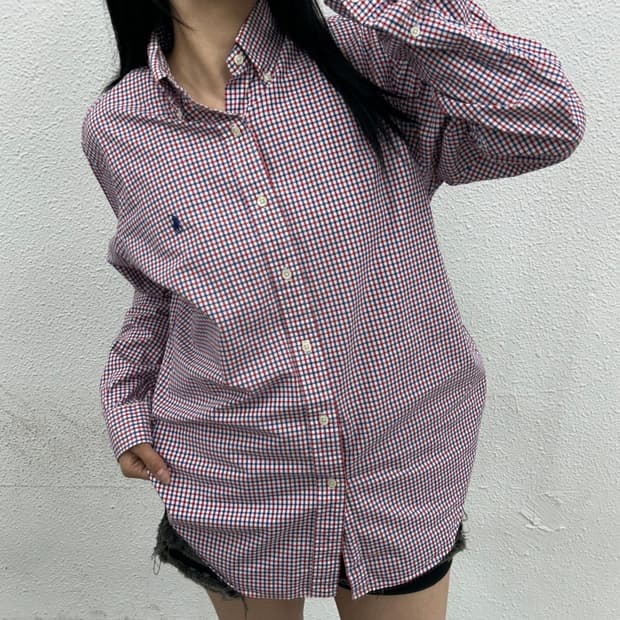 폴로 랄프로렌 블루포니 레드 고방체크 셔츠 M