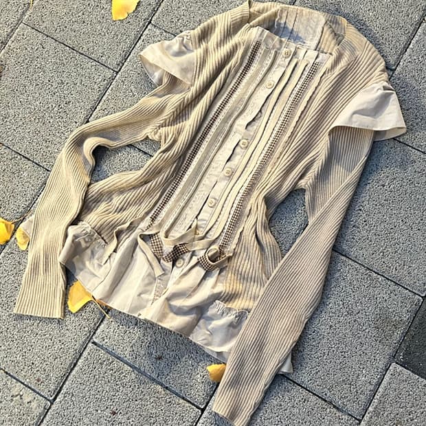 2000s JPN 라떼갸루 베이지 프릴 가디건 