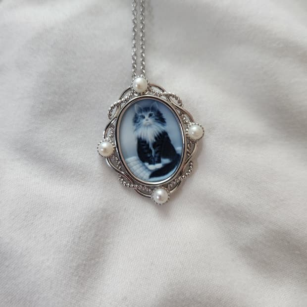 아게이트 고양이 카메오 펜던트 목걸이