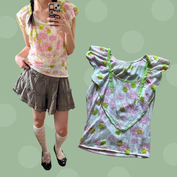 츠모리 치사토 단추 포인트 모리걸 연꽃 블라우스