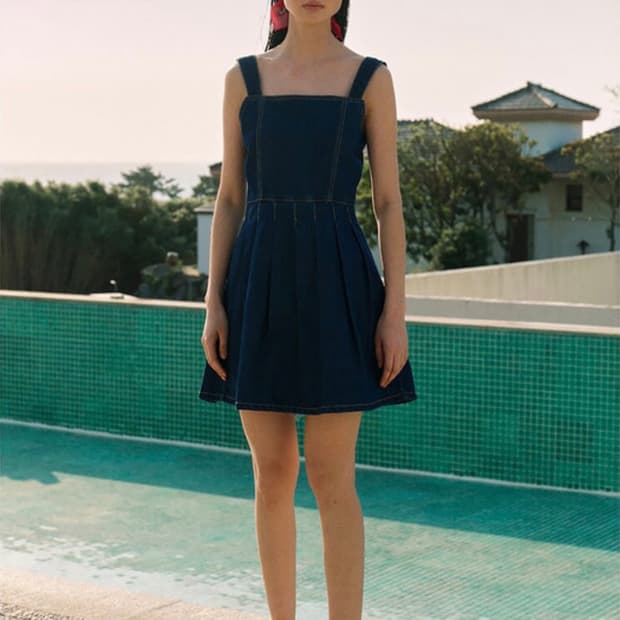 구호플러스 Pleats Denim Mini Dress Blue - 1
