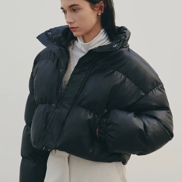 닉앤니콜 프리미엄 비건 레더 크롭 패딩 black