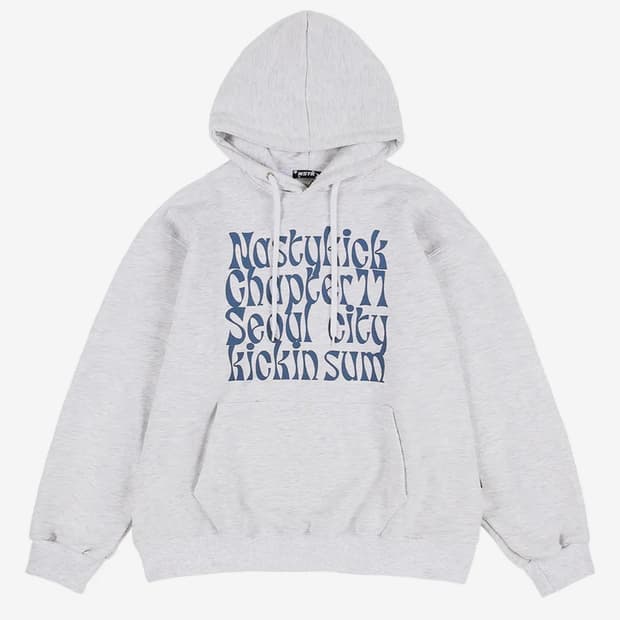 네스티킥 로고 멜란지 그레이 후드티