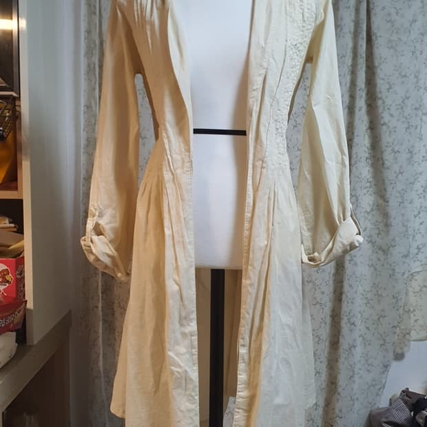 [일본빈티지] 아이보리 롱 가디건 셔츠형 겉옷 천 100