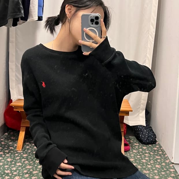폴로 랄프로렌 블랙 와플 롱슬리브 티셔츠