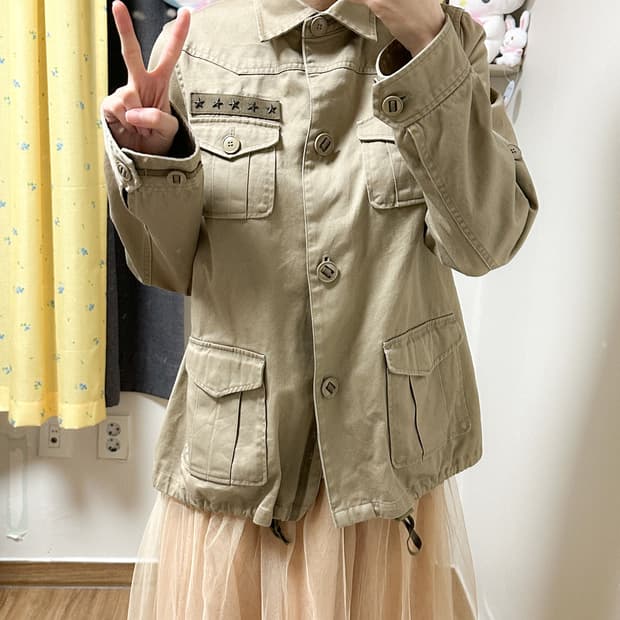 빈티지 별 스터드 포켓 점퍼 자켓 야상 오네갸루 그런지 긱시크 페어리