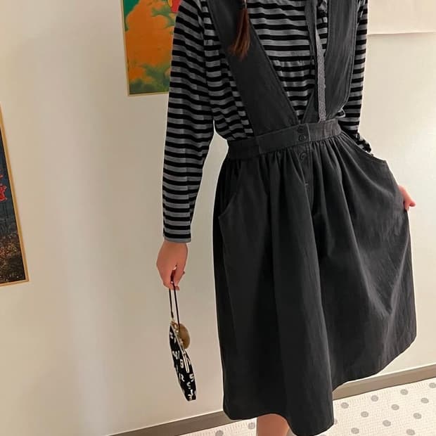 빈티지 모리걸 스트라이프 목폴라 + 원피스 세트