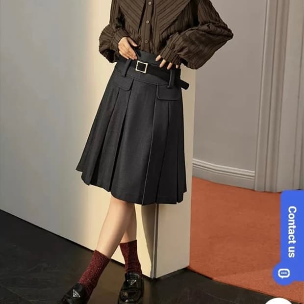 S) 쿠오세 KUOSE 플리츠 미디 스커트 블랙