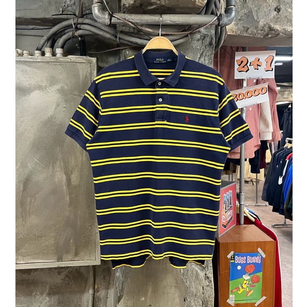 폴로 랄프로렌 스트라이프 반팔 카라티 네이비 L #csz3398 