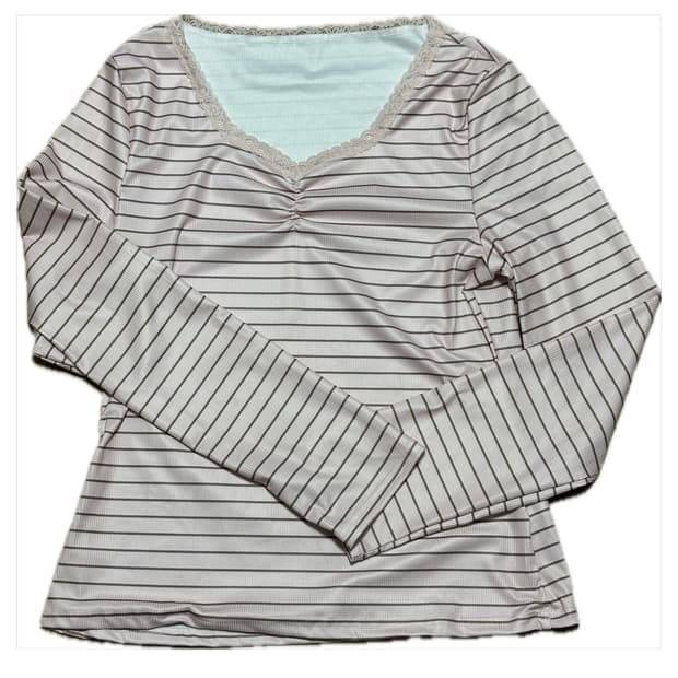 핑크브라운 레이스 셔링 긴팔티