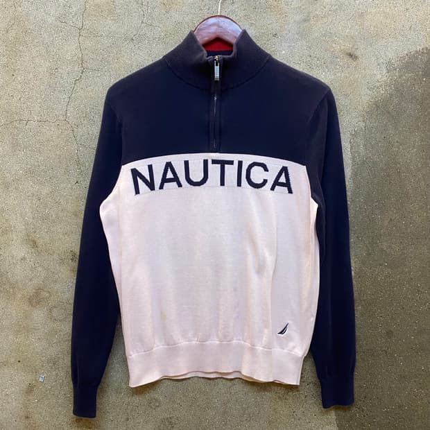 미국 빈티지 Nautica 터틀넥 반집업 니트