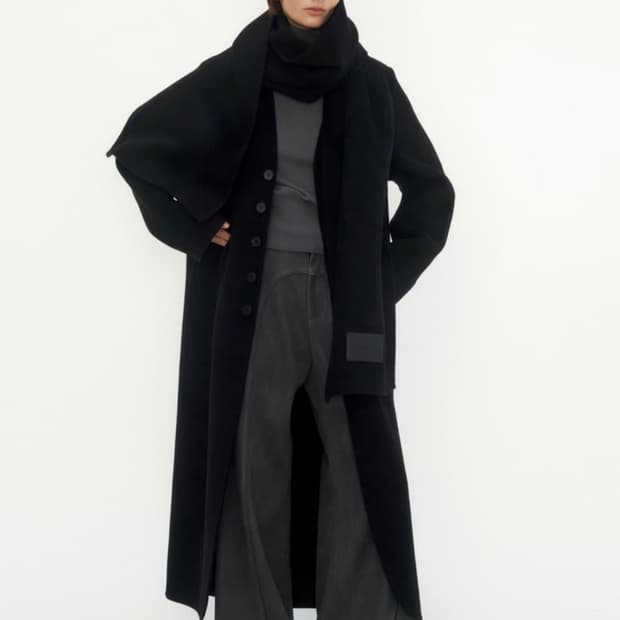 트리밍버드 캐시미어 롱코트 머플러세트 블랙