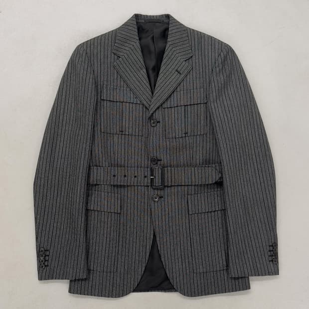 프라다 스트라이프 벨트 자켓