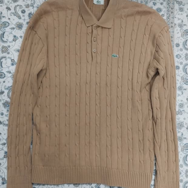 라코스테 케이블 니트 카라 티셔츠 베이지 105