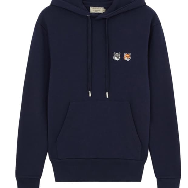 메종 키츠네 더블 폭스 헤드 패치 후드 네이비