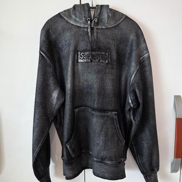 슈프림 x MM6 메종 마르지엘라 포일 박스로고 후드 스웨트셔츠 블랙