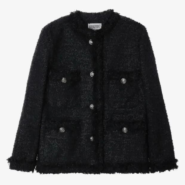 새상품) 카키포인트 앤틱 롱 트위드 자켓 블랙&화이트