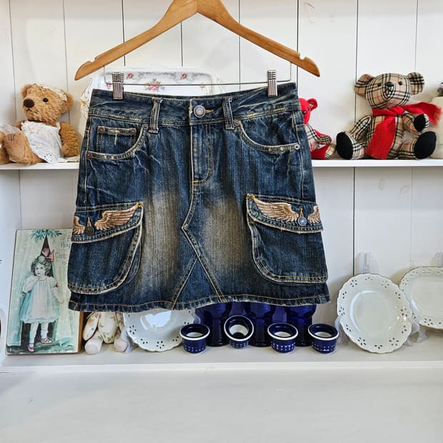 빈티지 워싱 데님 카고 스커트